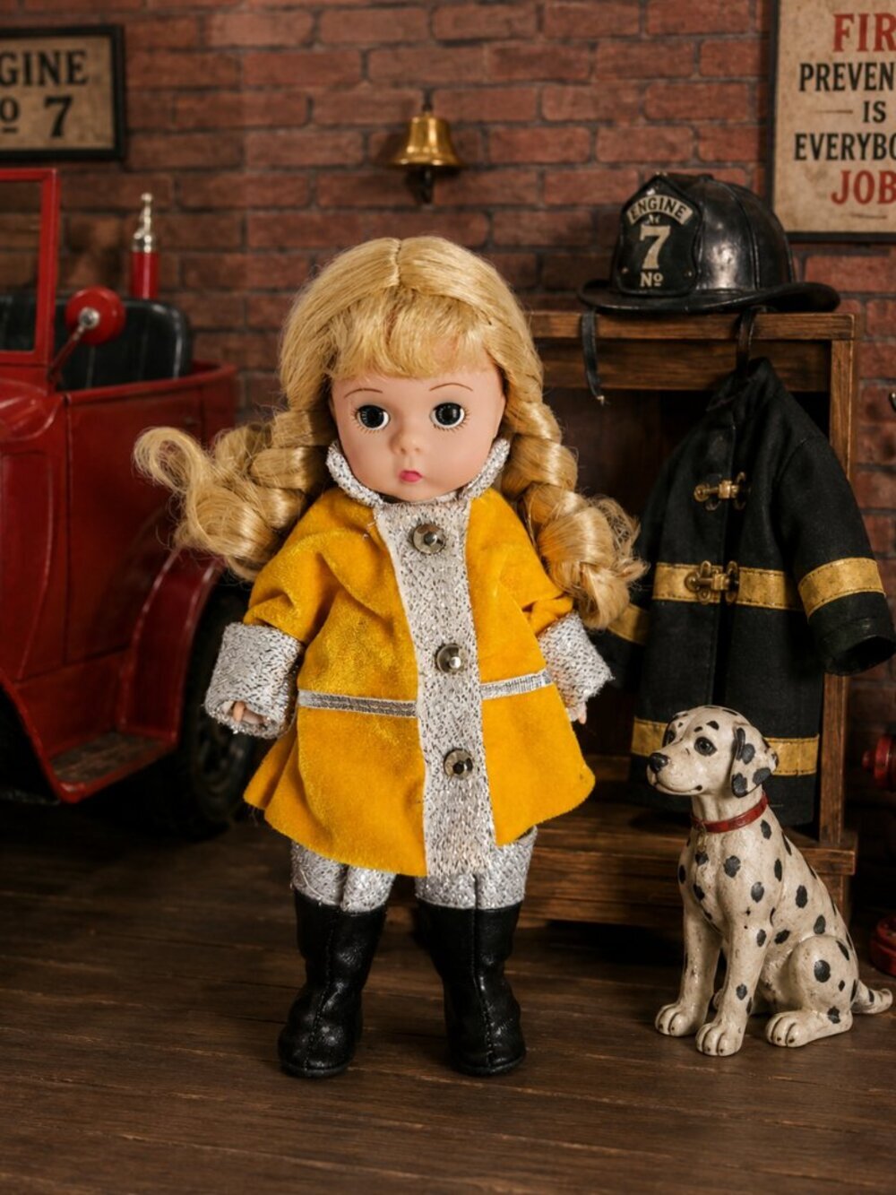 Madame Alexander 2002 Firefighter Wendy 8in Doll #34770 Yellow Coat Vintage